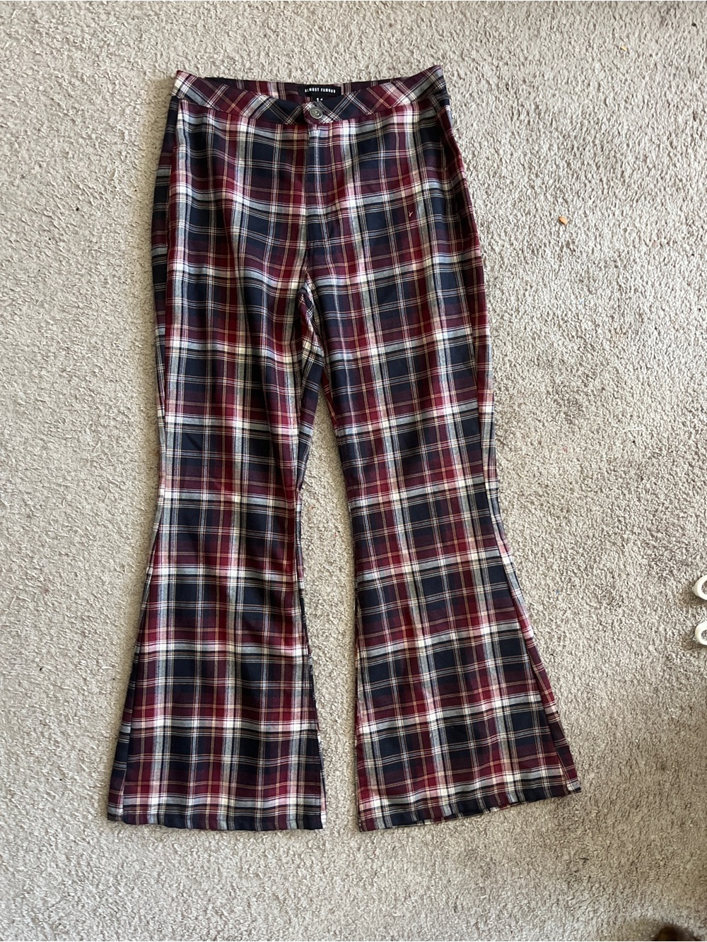 Plaid Flared Pants in Burgundy and Navy